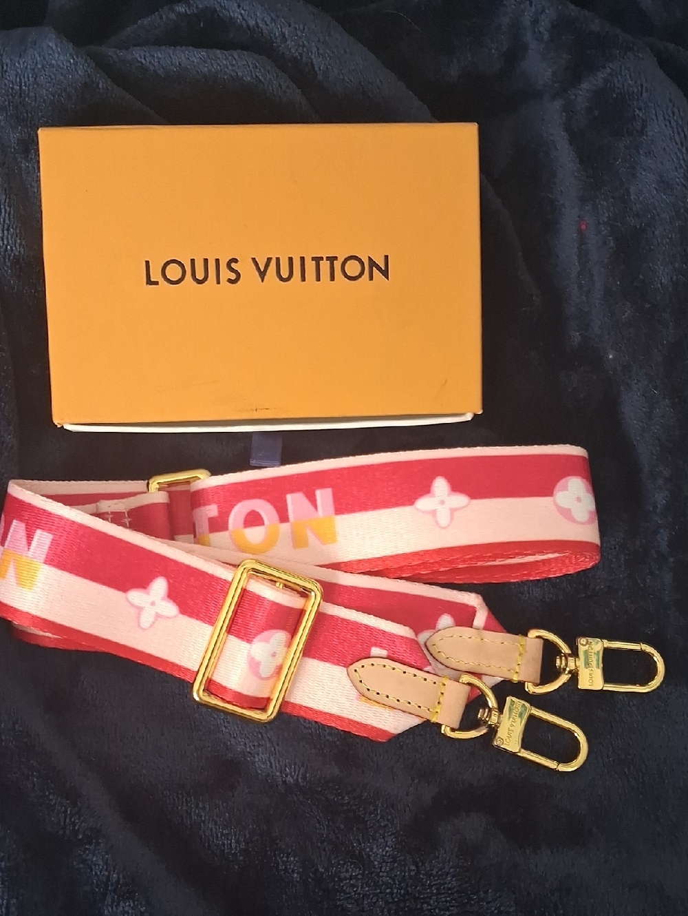 Louis Vuitton Pink and Red Monogram Adjustable Strap with Gold Hardware